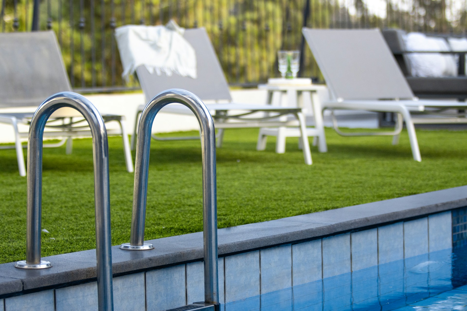 Artificial grass on a backyard